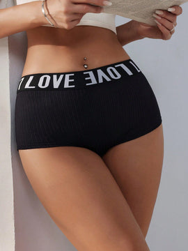 Ropa Interior Femenina Estilo Cuadrado Con Banda Elastica De Letra Impresa Y Diseno De Costura