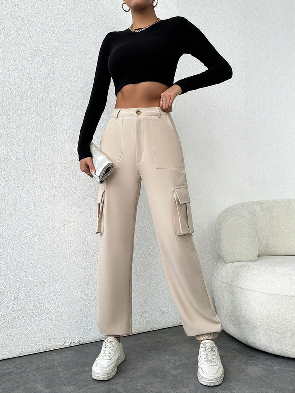 Tall pantalones cargo altos de frenchy con bolsillo de solapa lateral