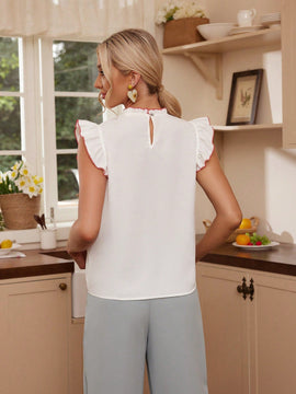 Frenchy Camisa De Manga Corta Para Mujer Con Volantes En La Manga