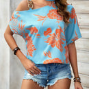 VCAY Blusa De Manga Murcielago Asimetrica Con Cuello Estampado Floral