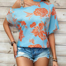 VCAY Blusa De Manga Murcielago Asimetrica Con Cuello Estampado Floral