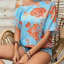 VCAY Blusa De Manga Murcielago Asimetrica Con Cuello Estampado Floral