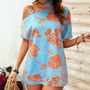 VCAY Blusa De Manga Murcielago Asimetrica Con Cuello Estampado Floral
