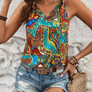 LUNE Blusa Impresa Sin Mangas Con Cuello En V Para Mujeres