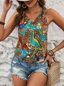 LUNE Blusa Impresa Sin Mangas Con Cuello En V Para Mujeres