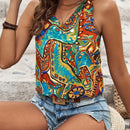 LUNE Blusa Impresa Sin Mangas Con Cuello En V Para Mujeres