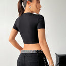Camiseta Deportiva Corta Slim Fit Con Letras Impresas Estilo Atletico