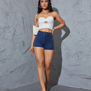 Shorts De Mezclilla Con Detalles De Pedreria