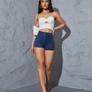 Shorts De Mezclilla Con Detalles De Pedreria