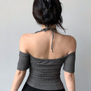 Dazy Designer Camiseta Ajustada Plisada Sin Mangas Con Cuello Halter
