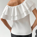 Prive Blusa Blanca De Cuello Asimetrico Con Ribete De Volantes Para Mujer