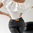 Prive Blusa Blanca De Cuello Asimetrico Con Ribete De Volantes Para Mujer