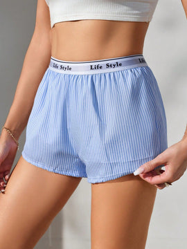 Comodos Pantalones Cortos Boxer Sueltos Con Rayas Y Letras Adornadas