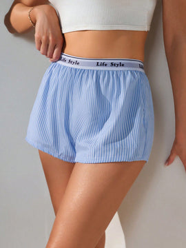 Comodos Pantalones Cortos Boxer Sueltos Con Rayas Y Letras Adornadas