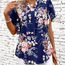 LUNE Blusa De Manga Corta Con Cuello Acanalado, Estampado Floral Y Dobladillo Con Vuelo