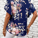 LUNE Blusa De Manga Corta Con Cuello Acanalado, Estampado Floral Y Dobladillo Con Vuelo