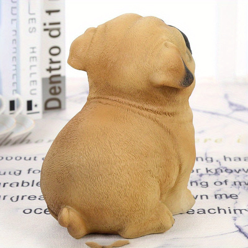 Alcancía de perro pug de resina, tamaño grande, para ahorrar monedas, decoración para el hogar, regalo para fiestas, no necesita electricidad