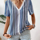 LUNE Blusa Con Escote En V Y Panel De Encaje Con Diseno Floral Y Cinta A La Moda