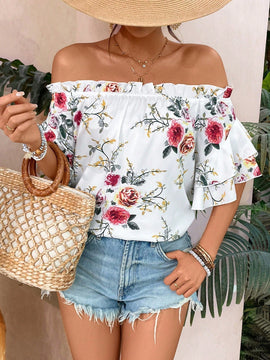 VCAY Camisa Casual Con Hombros Descubiertos Y Diseno Floral