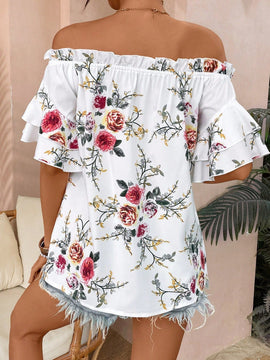 VCAY Camisa Casual Con Hombros Descubiertos Y Diseno Floral