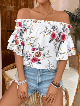 VCAY Camisa Casual Con Hombros Descubiertos Y Diseno Floral