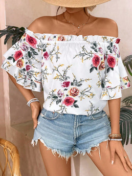VCAY Camisa Casual Con Hombros Descubiertos Y Diseno Floral