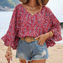 Frenchy Blusa De Manga Acampanada Con Dobladillo Con Volantes Y Estampado Floral De Vacaciones De Verano