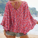 Frenchy Blusa De Manga Acampanada Con Dobladillo Con Volantes Y Estampado Floral De Vacaciones De Verano