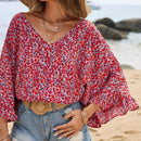 Frenchy Blusa De Manga Acampanada Con Dobladillo Con Volantes Y Estampado Floral De Vacaciones De Verano