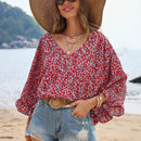 Frenchy Blusa De Manga Acampanada Con Dobladillo Con Volantes Y Estampado Floral De Vacaciones De Verano