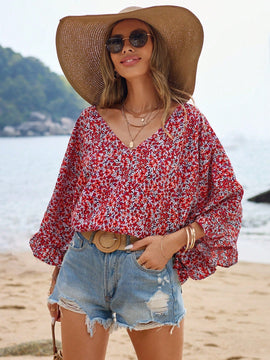 Frenchy Blusa De Manga Acampanada Con Dobladillo Con Volantes Y Estampado Floral De Vacaciones De Verano