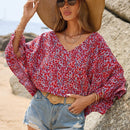 Frenchy Blusa De Manga Acampanada Con Dobladillo Con Volantes Y Estampado Floral De Vacaciones De Verano