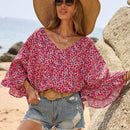 Frenchy Blusa De Manga Acampanada Con Dobladillo Con Volantes Y Estampado Floral De Vacaciones De Verano