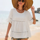 Frenchy Blusa Blanca De Manga De Mariposa Con Encaje Y Cuello Redondo, Adecuada Para La Temporada De Bodas