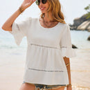 Frenchy Blusa Blanca De Manga De Mariposa Con Encaje Y Cuello Redondo, Adecuada Para La Temporada De Bodas