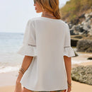 Frenchy Blusa Blanca De Manga De Mariposa Con Encaje Y Cuello Redondo, Adecuada Para La Temporada De Bodas