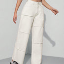 MOD Jeans De Cintura Alta Recta De Mujer Con Bolsillos