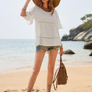 Frenchy Blusa Blanca De Manga De Mariposa Con Encaje Y Cuello Redondo, Adecuada Para La Temporada De Bodas