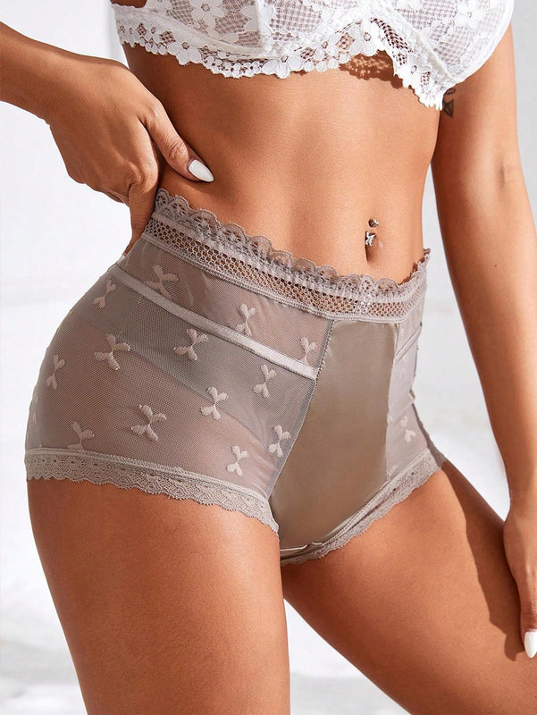 4 piezas Sexy Encaje Edge Malla transparente de cintura alta Triangulo Panties