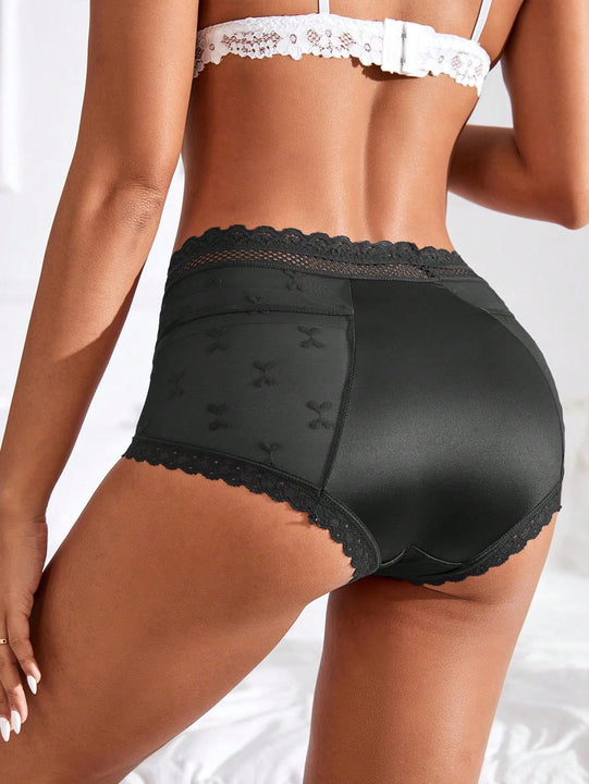 4 piezas Sexy Encaje Edge Malla transparente de cintura alta Triangulo Panties