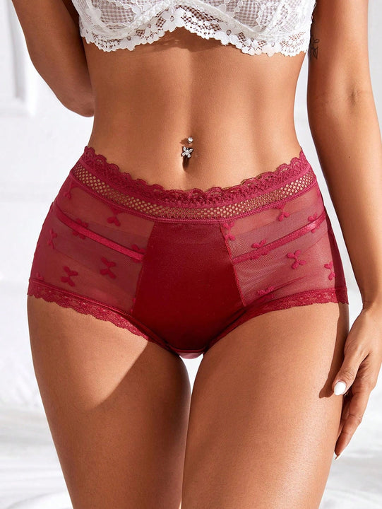 4 piezas Sexy Encaje Edge Malla transparente de cintura alta Triangulo Panties
