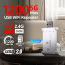 Repetidor WiFi USB de doble banda 5G de 1200Mbps para escritorios, Plug & Play, amplificador de Internet inalámbrico, compatible con redes 2.4G/5G, sin necesidad de batería