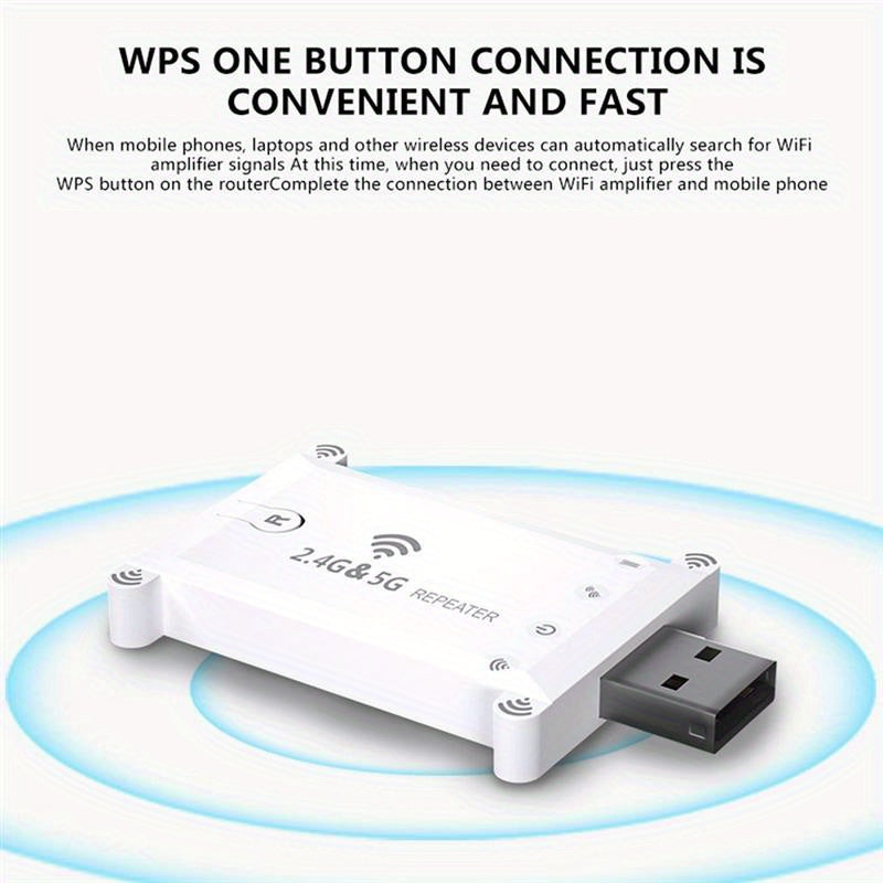 Repetidor WiFi USB de doble banda 5G de 1200Mbps para escritorios, Plug & Play, amplificador de Internet inalámbrico, compatible con redes 2.4G/5G, sin necesidad de batería