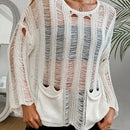 LUNE Jersey Sueter De Cuello Redondo Y Hombros Caidos Para Mujer Con Manga Larga Y Agujeros