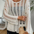 LUNE Jersey Sueter De Cuello Redondo Y Hombros Caidos Para Mujer Con Manga Larga Y Agujeros