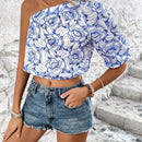 VCAY Camisa Casual Con Estampado Floral De Un Hombro