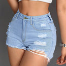 PETITE Pantalones Cortos De Mezclilla Desgastados Con Dobladillo Deshilachado Para Mujeres