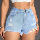 PETITE Pantalones Cortos De Mezclilla Desgastados Con Dobladillo Deshilachado Para Mujeres