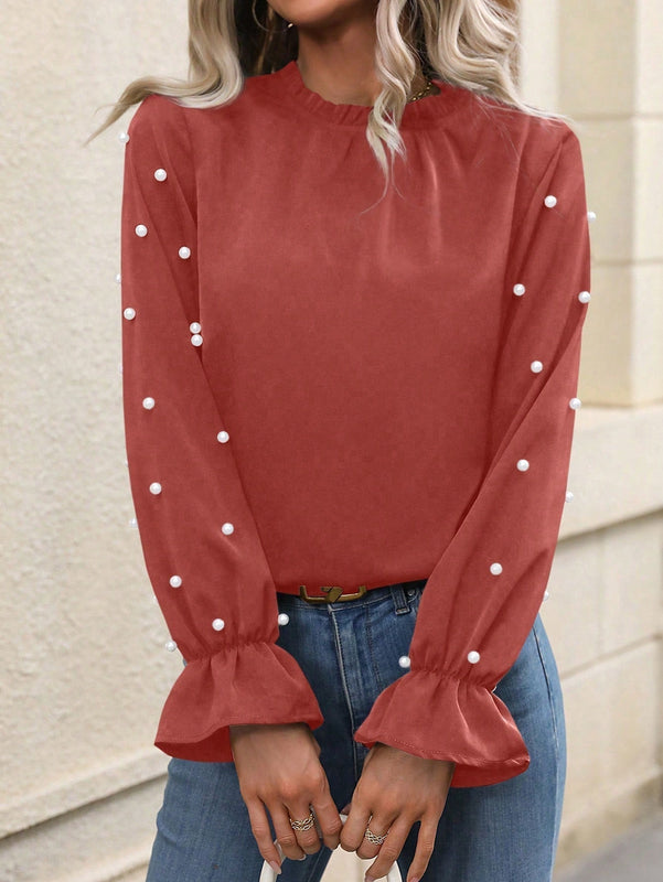 Clasi Blusa De Mangas Con Volantes Decorados Con Cuentas