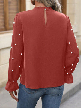 Clasi Blusa De Mangas Con Volantes Decorados Con Cuentas